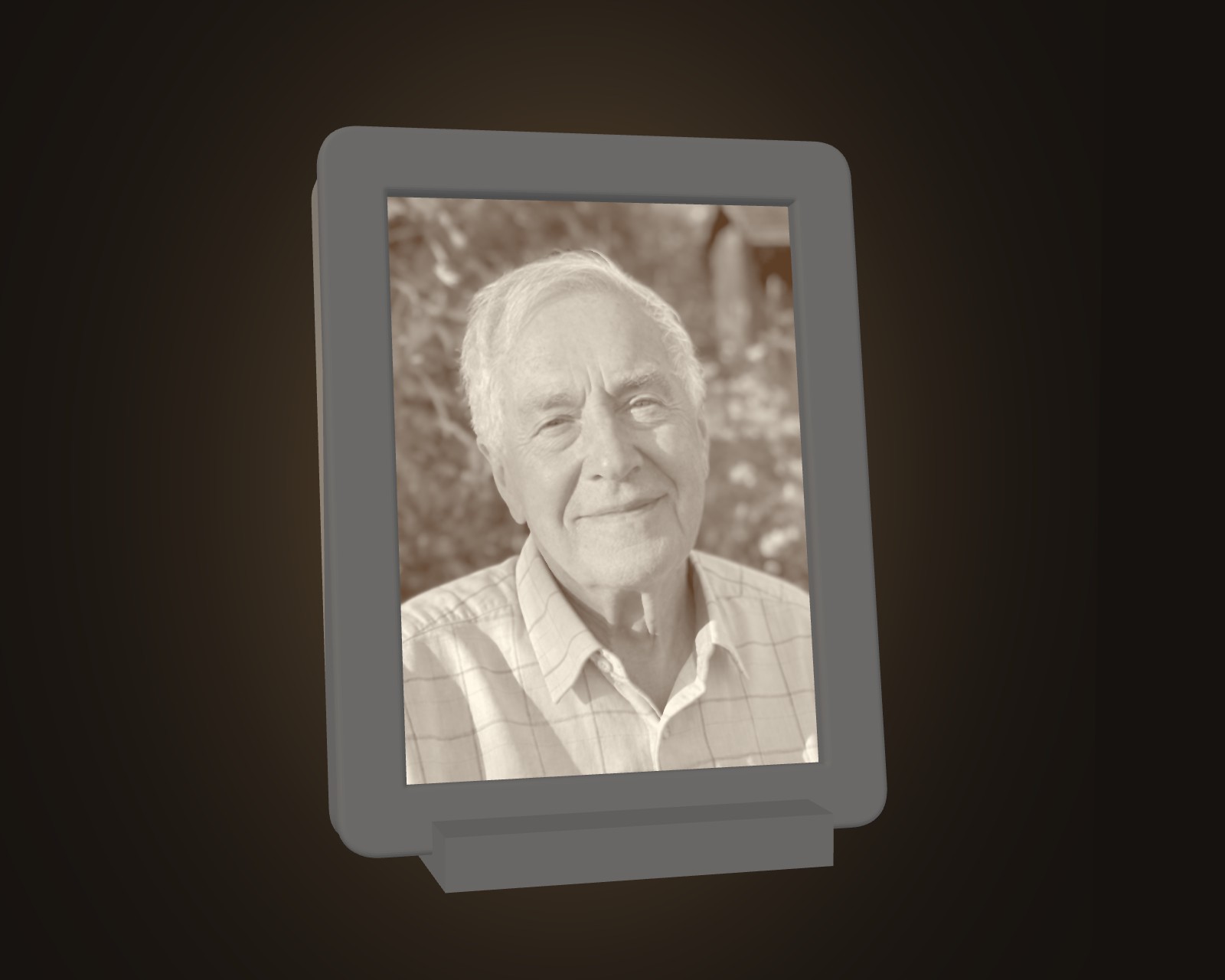 A Glowframe lithophane, lit: the photo glows